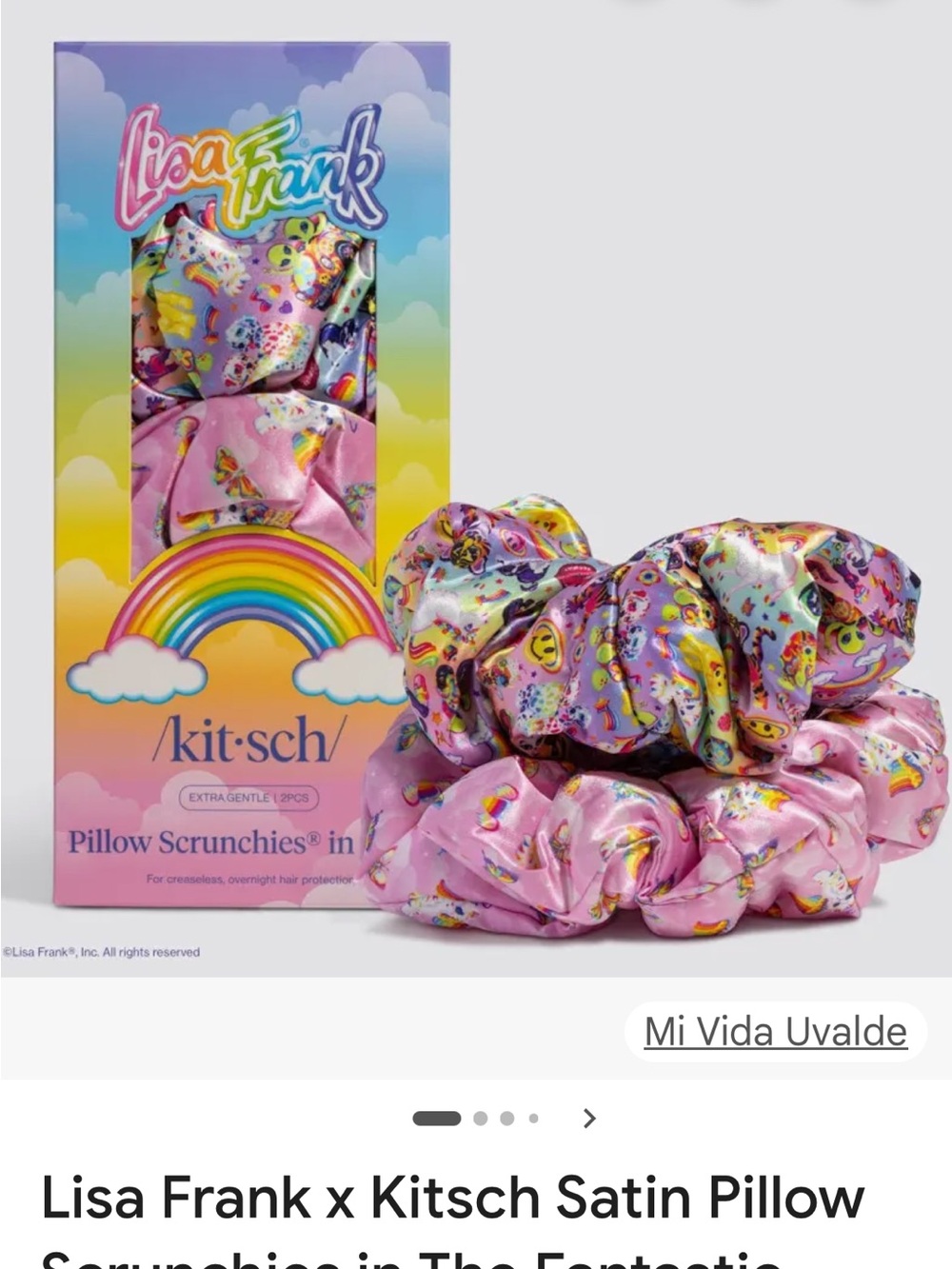 Lisa Frank Satin Pillow Scrunchies Pink and Multicolor Set